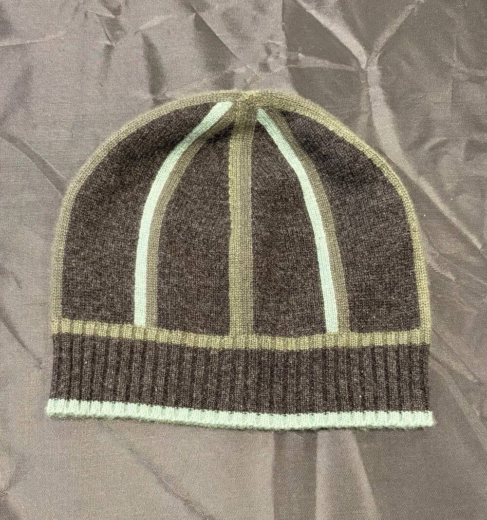 Armand Diradourian Cashmere Men’s Hat Beanie Dk Grey & Greens New